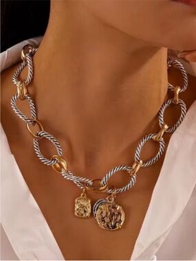 New 14K Gold Plated Collar Necklace Twist Chain Choker New